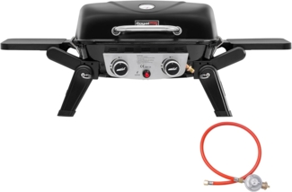 Royal Gourmet 2-Brenner Tragbarer Gasgrill, 5 kW Tischgrill mit klappbaren Seitentischen, portabler BBQ Grill für Balkon, Terrasse, Garten Schwarz