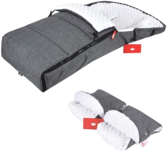 BabyLux Fußsack BABYLUX Fußsack MINKY Kinderwagen Buggy Fleece Babyschale Thermo, Grau + Minky Weiß 3tlg + Muff