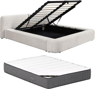 Vente-unique - Bett mit Stauraum + Matratze 180 × 200 cm – Stoff – Beige – JUDALO by Maison Céphy