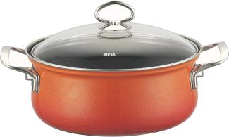 Riess Kasserolle Riess Kasserolle mit Glasdeckel Koralle Durchmesser 16cm, Emaille