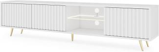 Selsey Bello-TV Lowboard weiß LED-Beleuchtung Lamellenfront goldene Füße, 175cm x 43,5 cm x 31,3 cm