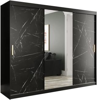 Kleiderschrank Kamoga T1 250 (Schwarz / Marmor Schwarz + Gold, mit Schubladen)