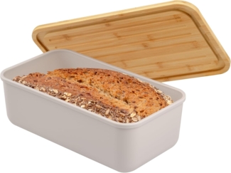 bremermann Brotkorb Brotkasten mit Bambus-Deckel, Brotbox, Schneidebrett, Brottopf, grau