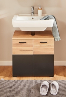 Waschbeckenunterschrank >Riom< in Eiche Artisan-Schwarz matt - 60x55x37 (BxHxT)