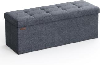 SONGMICS 110 cm Sitzbank mit Stauraum, klappbare Sitztruhe, Aufbewahrungsbox, Fußbank, helldenimblau LSF077Q01