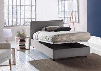 Talamo Italia Bett Veronica eineinhalb mit Container, Made in Italy, Kopfteil und Bezug aus Stoff, Frontöffnung, passend für Matratze 120x190 cm, Grau