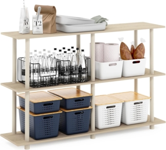 Furinno Turn-N-Tube No Tools 3-stufiges, modernes, rechteckiges Seitenregal, Bauhaus-Eiche/Beige