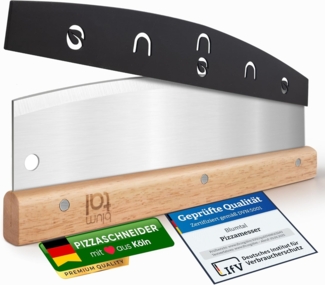 Blumtal Pizzaschneider Premium Wiegemesser, 32cm Edelstahlklinge, 1,2mm Klingenstärke, Ergonomischer Holzgriff