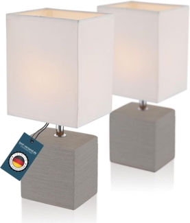 Nachttischlampe 2er Set Braun Lampenschirm Tischlampe Stoff Weiß Keramik eckig