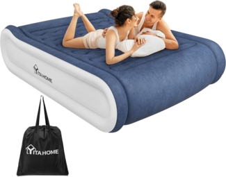 YITAHOME 2x1,5 m Deluxe Luftmatratze Selbstaufblasend 2 Personen, Luftbett mit Integriertem Kissen & Eingebauter Elektrischer Pumpe, Aufblasbare Bett mit Tasche für Gäste Heimgebrauch, Blau & Weiß