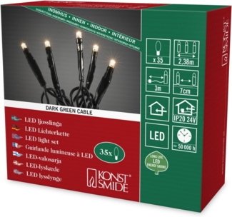 Konstsmide 6352-120 Micro LED Lichterkette / für Innen (IP20) / 24V Innentrafo / 35 warm weiße Dioden / schwarzes Kabel