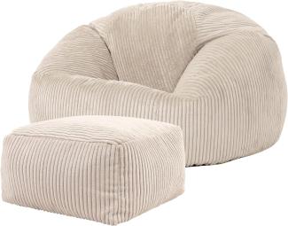 icon Kingston Cord Sitzsack Stuhl und Poufe, Stein Beige, Große Lounge Chair Sitzsäcke für Erwachsene mit Füllung Enthalten, Jumbo Cord Erwachsene Sitzsack, Boho Room Decor Wohnzimmer Möbel