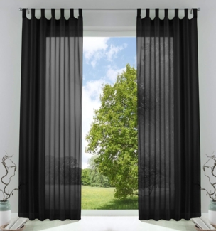 2er-Pack Gardinen Transparent Vorhang Set Wohnzimmer Voile Schlaufenschal mit Bleibandabschluß HxB 225x140 cm Schwarz, 61000CN