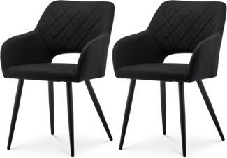 TUKAILAI Esszimmerstühle 2er Set aus Leinen, Küchenstuhl Polsterstuhl mit Offener Rückenlehne,Armlehnen,Gepolstertem Sitz, Metallbeinen, Stühle für Wohnzimmer,Esszimmer,Küche (1, Schwarz)