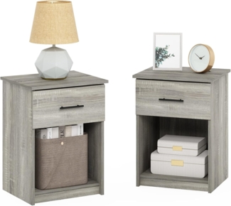 Furinno Tidur Nachttisch, Holz, French Oak Grey, 2-Pack Handle