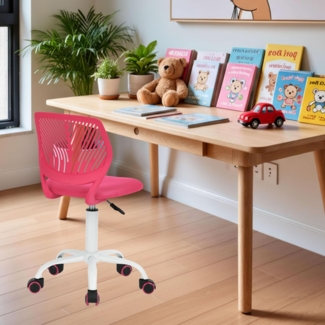 FurnitureR Kinderstuhl höhenverstellbar für Schreibtisch, ergonomischer bunter Jugendstuhl mit Rückenlehne & Armlehnen, Drehstuhl mit 5 Rollen, für Kinder 3–10 Jahre, bis 100 kg belastbar