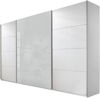Rauch Schwebetürenschrank 3-türig Weiß Alpin, Absetzung Weiß-Glas, BxHxT 315 x 210 x 62 cm