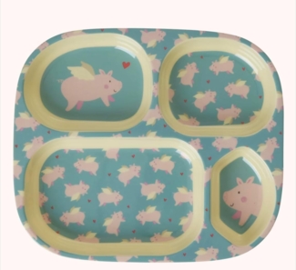 Rice Flying Pig Print Melamine Kinderteller 4 Teile