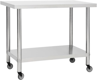 vidaXL Küchen-Arbeitstisch mit Rollen 100x45x85 cm Edelstahl 51638