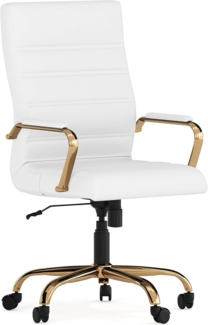 Flash Furniture Drehgelenke, Leder Kunstleder Metall Chrom Schaumstoff Nickel, Weißes Lederweich/goldfarbener Rahmen, High Back