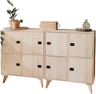 Astigarraga Kit Line Standregal Dinamic Regal-Set "Raumwunder", Würfelregal, Vollholz, mit 8 Fächern auf zwei Regale aufgeteilt