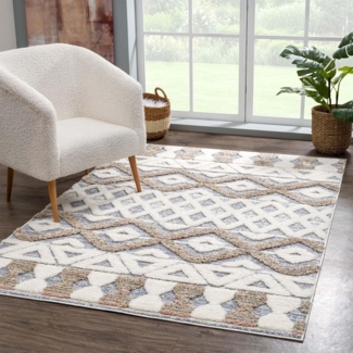 Carpet City Hochflor-Teppich Focus 3050, rechteckig, Höhe: 20 mm, Boho-Teppich, besonders weich, 3D-Effekt, Rauten Design