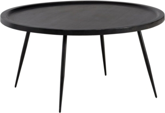 FINEBUY Couchtisch FB106214 (75 cm, Sofatisch Rund, Mango Massivholz Schwarz), Wohnzimmertisch Kaffeetisch mit Metall-Gestell