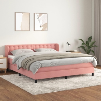 Doppelbett, Polsterbett mit Matratze Samt Rosa 160x200 cm