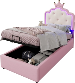 Odikalo Kinderbett Stauraumbett Hydraulischer Kronprinzessinnenform Rosa (ohne Matratze)