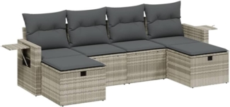 vidaXL 6-tlg. Garten-Sofagarnitur mit Kissen Hellgrau Poly Rattan 3263858