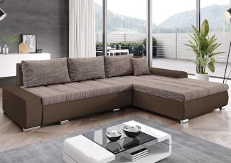 FURNIX Ecksofa Tommaso mit Schlaffunktion und Bettkasten - Couch Sofa mit Kissen - L-Form Sofa, Stellfüße in Chromoptik - B297 x T210 x H85 cm, Liegefläche 255 x 150 cm - MA124-BE03 (Hellbraun/braun)