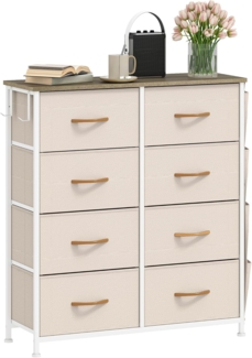 DWVO Kommode mit 8 Schubladen, langlebiger Schrank mit Haken & Seitentaschen, Stoffschubladen mit Griffen, Robustes Metallgestell, für Schlafzimmer Wohnzimmer,Beige