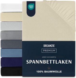 Dreamzie Premium Spannbettlaken 120x200 cm, Spannbetttuch für Dicke Matratzen bis zu 22 cm, Bettlaken 100% Jersey Baumwolle, 150 g/m², Oeko-TEX zertifiziert - Beige