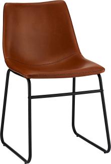 Furnhouse Ibbe Design 2er Set Cognac Braun Kunstleder Esszimmerstühle Vintage Lounge Industrial Küchenstühle Indiana, Schwarz Metallgestell, 46x54x78 cm