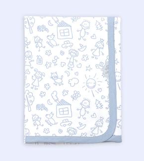 Ti TIN - weiche, saugfähige Babydecke, 80x75 cm | Krabbeldecke aus 100% Baumwolle mit doppellagigen Stoff, Babydecke fürs Auto, Wiege, Kinderwagen, Babyschale, etc, Kinder-Motiv, blau