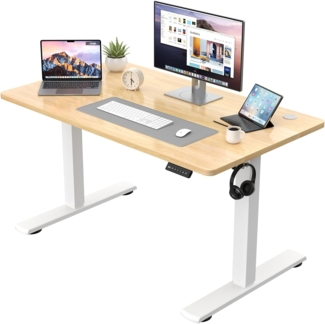 JUMMICO Höhenverstellbarer Schreibtisch KOMPLETTE TISCHPLATTE Elektrischer Schreibtisch Höhenverstellbar mit Memory-Funktion Steh-Sitz Tisch Computertisch 110x53 cm Beige