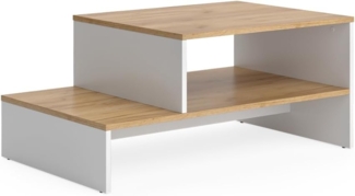 Couchtisch Amely Goldkraft Eiche/Weiß 90 x 55 cm mit Regal Vicco
