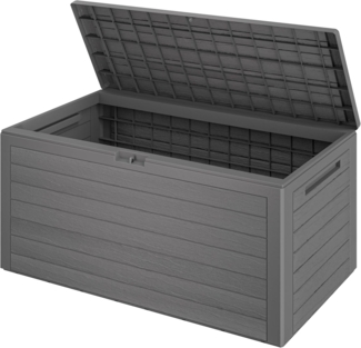 Deuba® XXL Auflagenbox 280L Wetterfest UV-beständig Deckel Abschliessbar Garten Balkon 120 x 46 x 57 cm Gartentruhe Gartenbox Truhe Holz Optik Grau