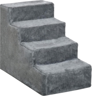 PawHut Haustiertreppe 4-stufige Hunderampe Katzenrampe mit abnehmbarer Bezug (Haustierleiter, 1-St, Tiertreppe), Grau 60 x 35 x 44 cm