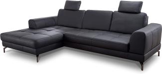 CAVADORE Ledergarnitur Benda / Großes Ecksofa mit XL-Longchair links & Federkern / Inkl. Sitztiefenverstellung & Kopfstützen / 284 x 87 x 175 / Echtleder: schwarz