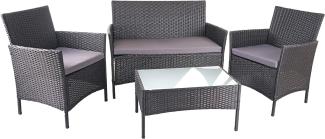 Poly-Rattan Garten-Garnitur HWC-D82, Sitzgruppe Lounge-Set ~ schwarz mit Kissen anthrazit