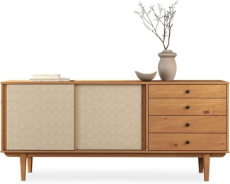 IDIMEX Sideboard SIMONA, Anrichte Kommode Rattan Geflecht Schiebetüren 4 Schubladen Massivholz