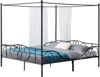 Himmelbett Finström 180x200cm Metall Bettrahmen mit Lattenrost Schwarz en. casa