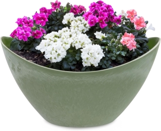 matches21 HOME & HOBBY Blumentopf Hohe Pflanzschale oval Vintage oliv-grün 20 x 12 cm wetterfest (1 St), Schiffchen Deko-Schale als Tischdeko Blumen-Schale Outdoor Garten-Deko