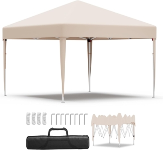 JUMMICO Gartenpavillon faltbar 3x3– Wasserdicht & Winterfest mit 3-facher Höhenverstellung – Inkl. Tragetasche für Garten, Camping, Partyzelt & Strand (Leicht & Portable), Beige
