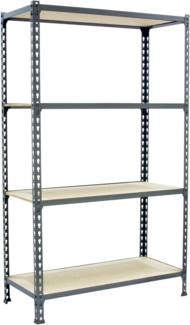 Simonrack Schwerlastregal, Lagerregal, 150 x 120 x 30 cm, Metallregal, Kellerregal, Biegestelle 200 kg, 4 Holzfachböden, Grau/Holz - Maderclick