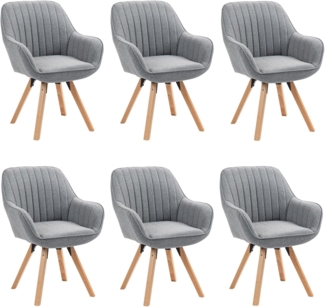 MEUBLE COSY Esszimmerstühle Drehbar 6er Set Küchenstuhl Polsterstuhl Drehstuhl mit Armlehne Sessel Schminkstuhl aus Stoff Massivholzbeine für Esszimmer Wohnzimmer Arbeitszimmer, Grau