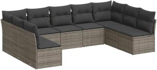 vidaXL 9-tlg. Garten-Sofagarnitur mit Kissen Grau Poly Rattan 3218070