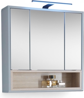 TUNIS Spiegelschrank Bad mit LED-Beleuchtung in Grau / Eiche Sonoma Optik - Badezimmerspiegel Schrank mit viel Stauraum - 65 x 65 x 16 cm (B/H/T)
