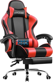 GTPLAYER Gaming Stuhl Bürostuhl Massage Gaming Sessel Ergonomischer Gamer Stuhl mit Fußstütze, Kopfstütze Massage-Lendenkissen, Gepolstert Gaming Chair, Drehsessel, rot